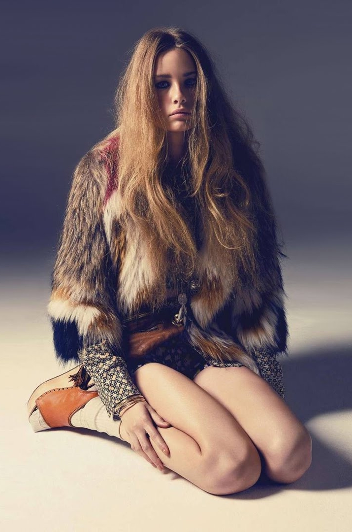 Blonde Girl with Bare Legs wearing Fur Coat